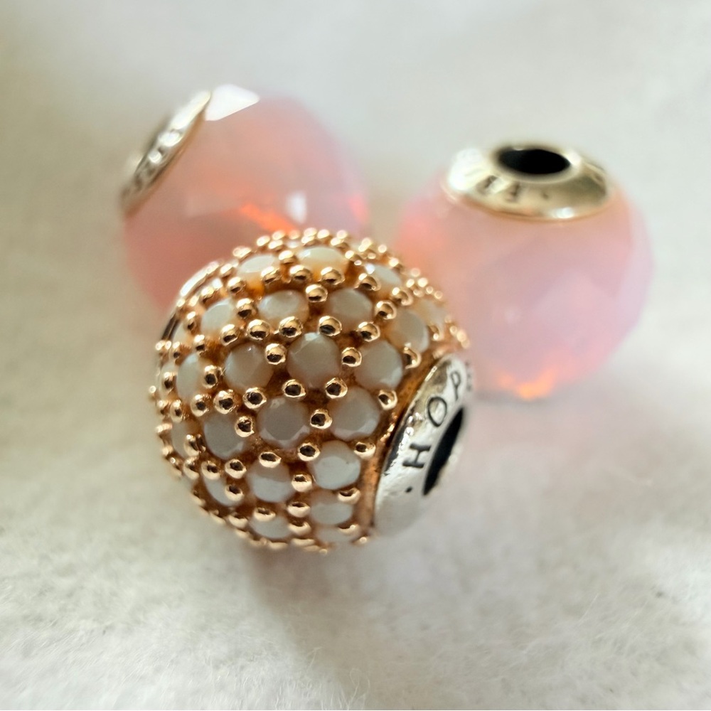 2 Pandora Sterling Silver ESSENCE Friendship Charms with Pink Crystal 796069NOP